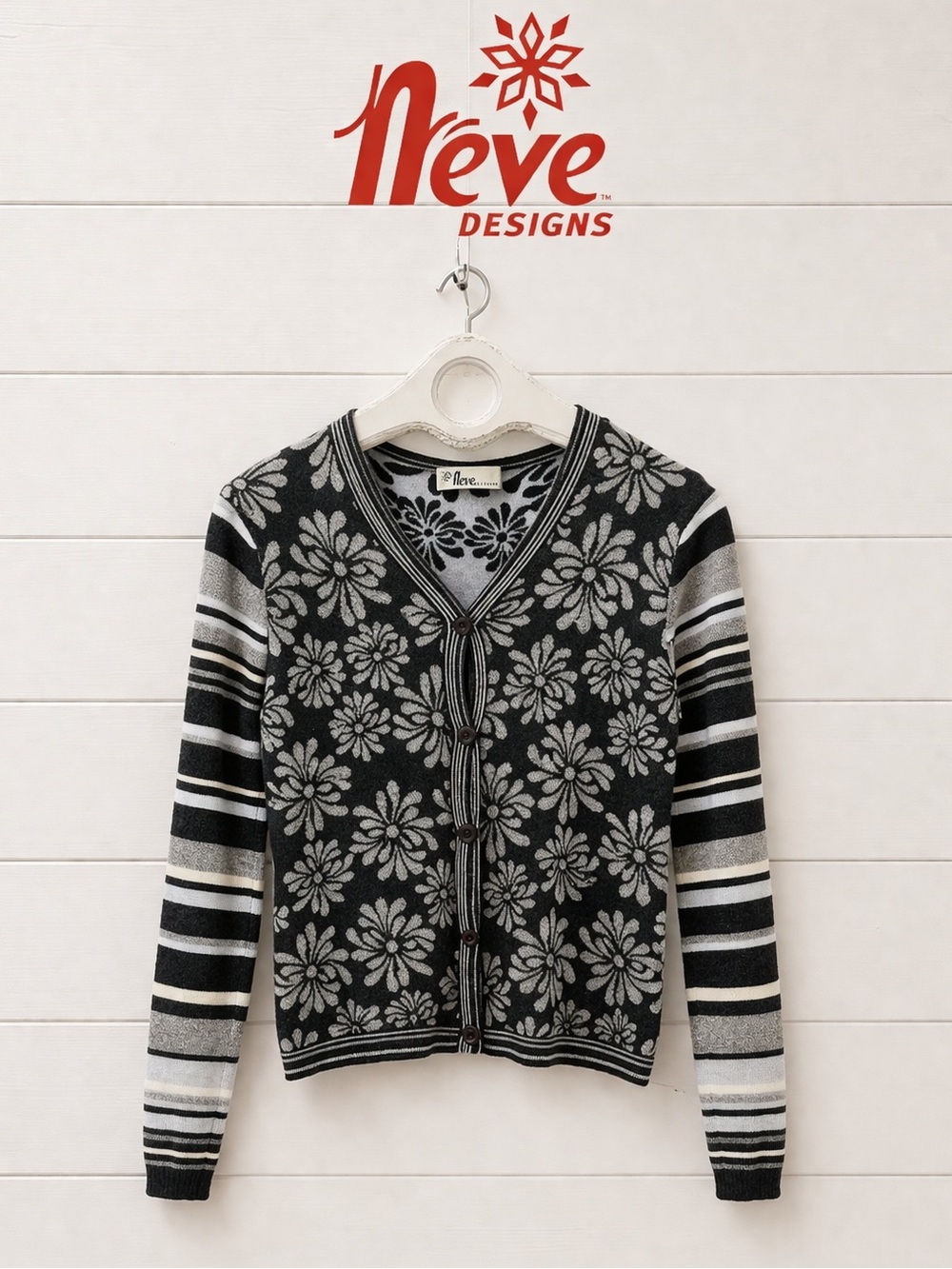 NEVE DESIGNS – Wool Floral & Striped Cardigan (S/M)